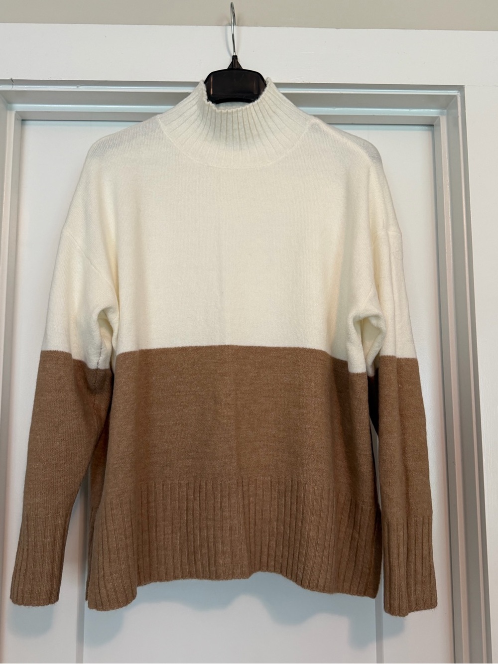 The Limited Two-Tone Turtleneck Sweater - Cream & Brown